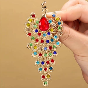 Crimson Radiance Peacock Brooch Multicolor