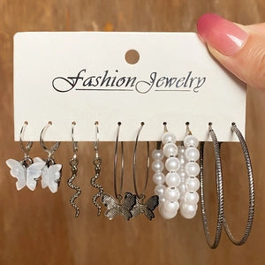 Whimsical Charm Earrings Set – Butterfly, Pearl & Hoop Earrings Collection