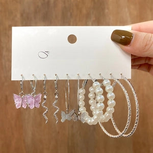 Dreamy Whimsy Earrings Set – Pink Butterfly, Pearl & Sparkle Hoop Earrings