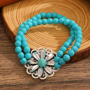 Turquoise Bloom Beaded Bracelet Set