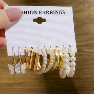 Golden Chic: Butterfly & Pearl Stack Earring Set