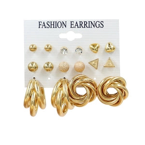 Golden Luxe: Bold Hoops & Chic Stud Earring Set