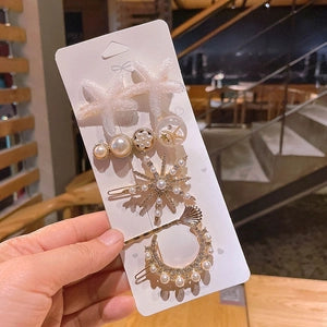 Delicate Pearl & Snowflake-Inspired Hair Clip Set 5 Piece Set