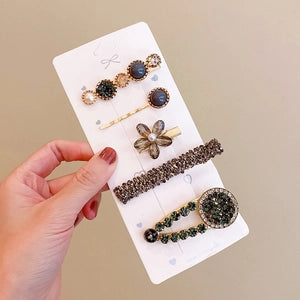 Vintage-Inspired Jewel & Crystal Hair Clip 5 Piece Set