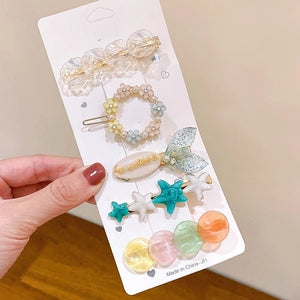 Pastel Ocean-Inspired Hair Clip Set with Starfish & Butterfly Accents 5 Piece
