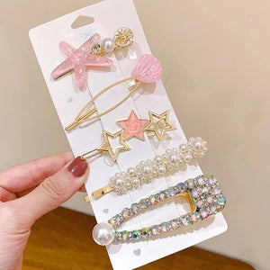 Pink Star & Pearl Glam Hair Clip 5 Piece Set