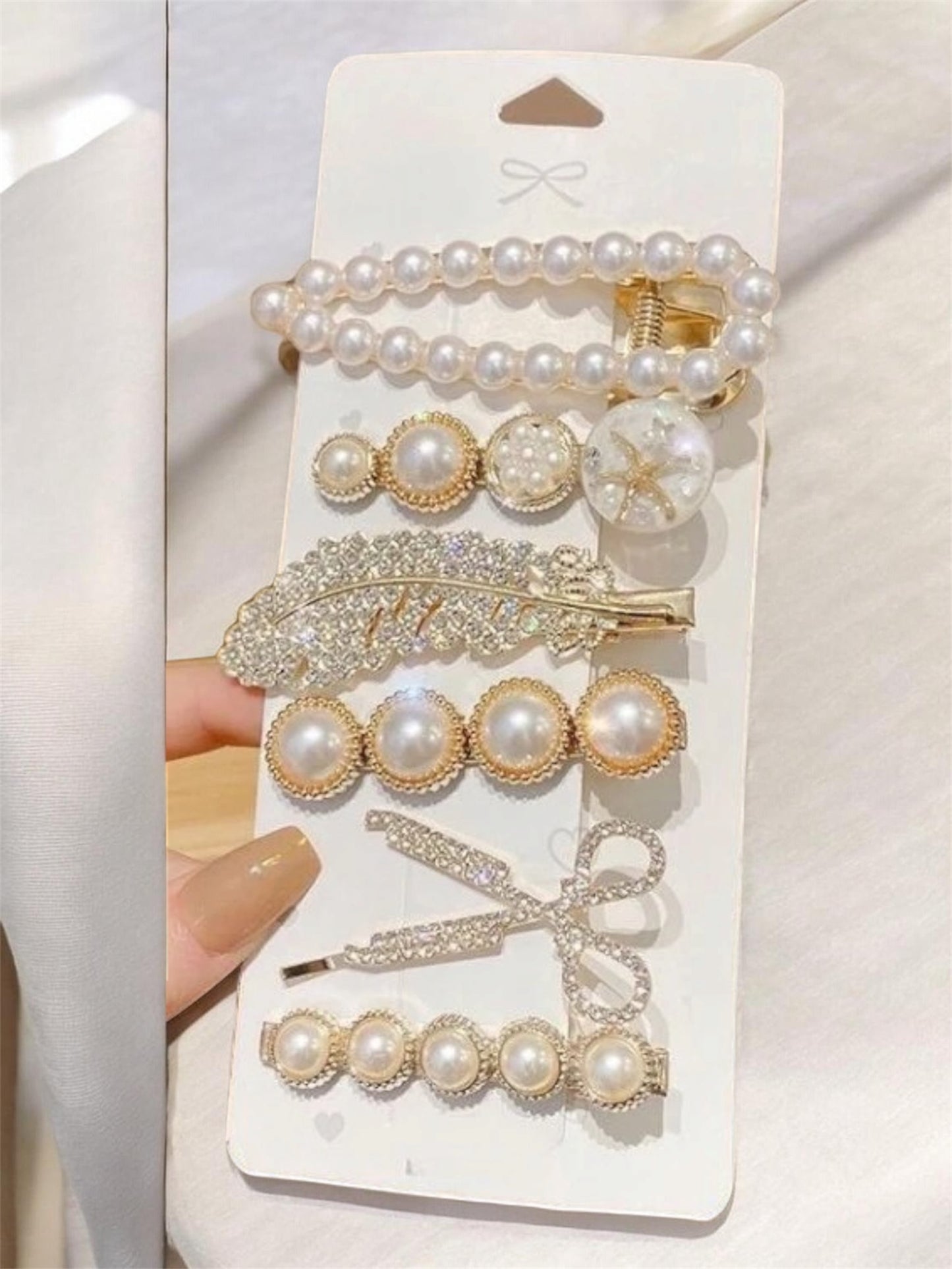 Classic Pearl & Gold Elegant Hair Clip 6 Piece Set