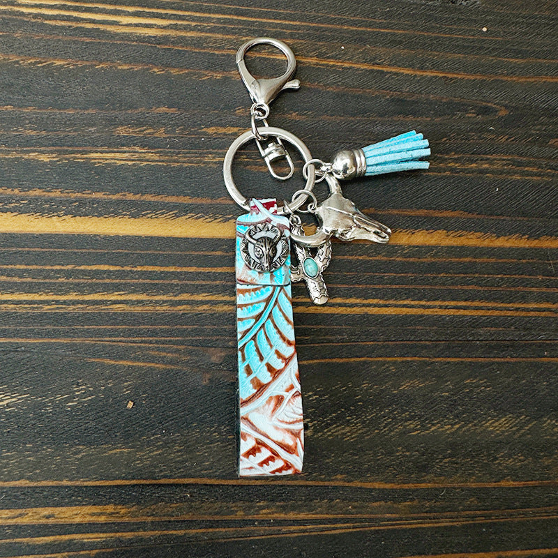 Turquoise Cowhide Western Charm Keychain