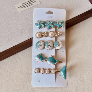 Coastal Pearl & Starfish Hair Clip 5 Piece Set