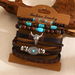 Rustic Western Layered Leather Bracelet Set