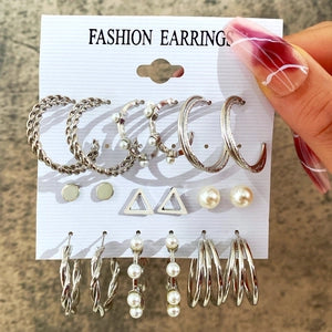 Elegant Silver Hoop & Pearl Earring Set