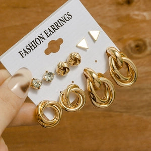 Trendy Gold Mixed Hoop & Stud Earring Set