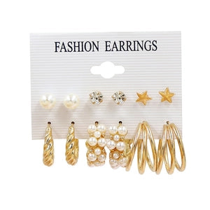 Elegant Gold & Pearl Statement Earring Set