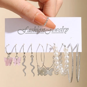 Delicate Silver & Pearl Butterfly Earring Set