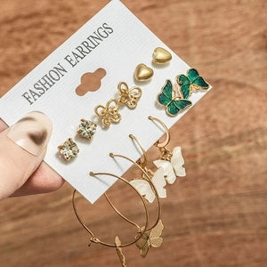 Playful Gold Butterfly & Heart Hoop Earring Set