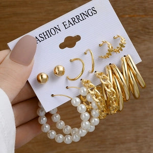 Golden Glam Party: Hoops & Pearls Earring Set