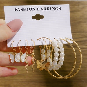 Golden Flutter: Butterflies, Pearls & Dreamy Hoops