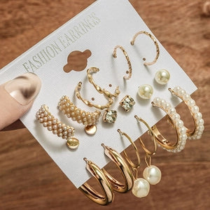 Golden Luxe Hoop & Pearl Earring Set
