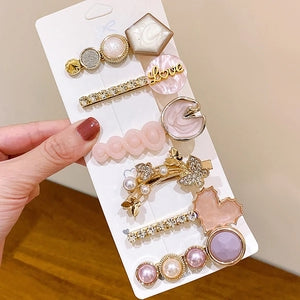 Blush Pink & Gold Pearl Hair Clip 6 Piece Set