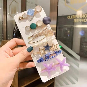 Starfish & Pearl Mixed Hair Clip 8 Piece Set