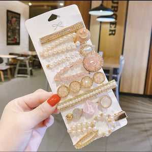 Elegant Pearl & Crystal Hair Clip 8 Piece Set