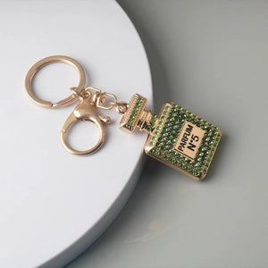 Green Rhinestone Perfume Bottle Keychain