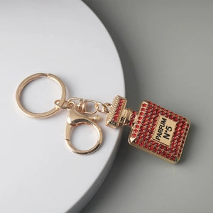 Red Rhinestone Perfume Bottle Keychain