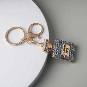 Blue Rhinestone Perfume Bottle Keychain