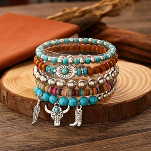 Turquoise Western Charm Beaded Bracelet Set