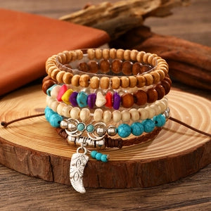 Boho Multicolor Beaded Western Charm Bracelet Set