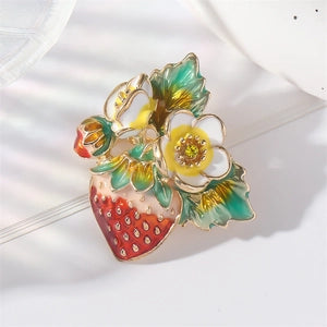 Strawberry Blossom Enamel Brooch