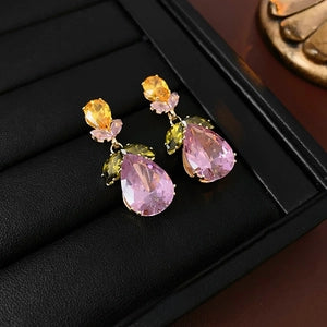 Blush Crystal Teardrop Floral Earrings