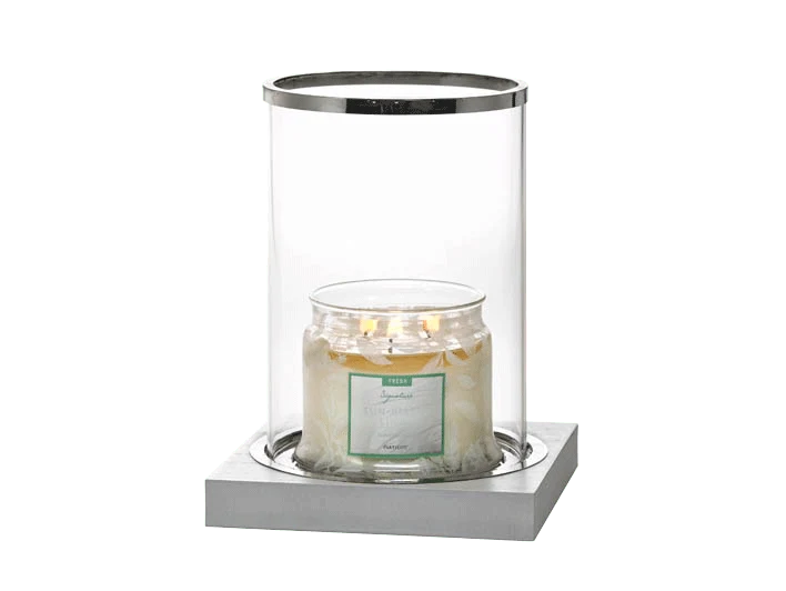 PartyLite Silver-Rimmed Glass Silver Hurricane Candles Holder