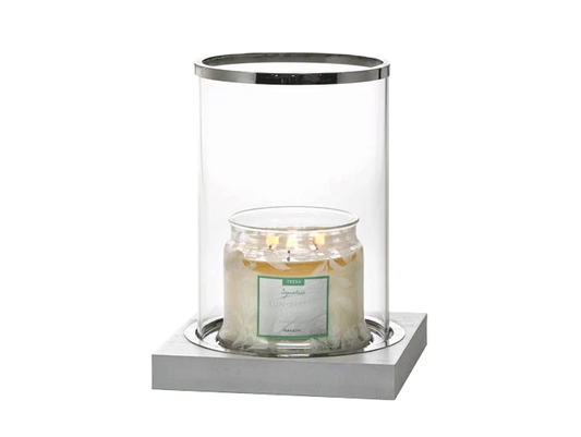 PartyLite Silver-Rimmed Glass Silver Hurricane Candles Holder