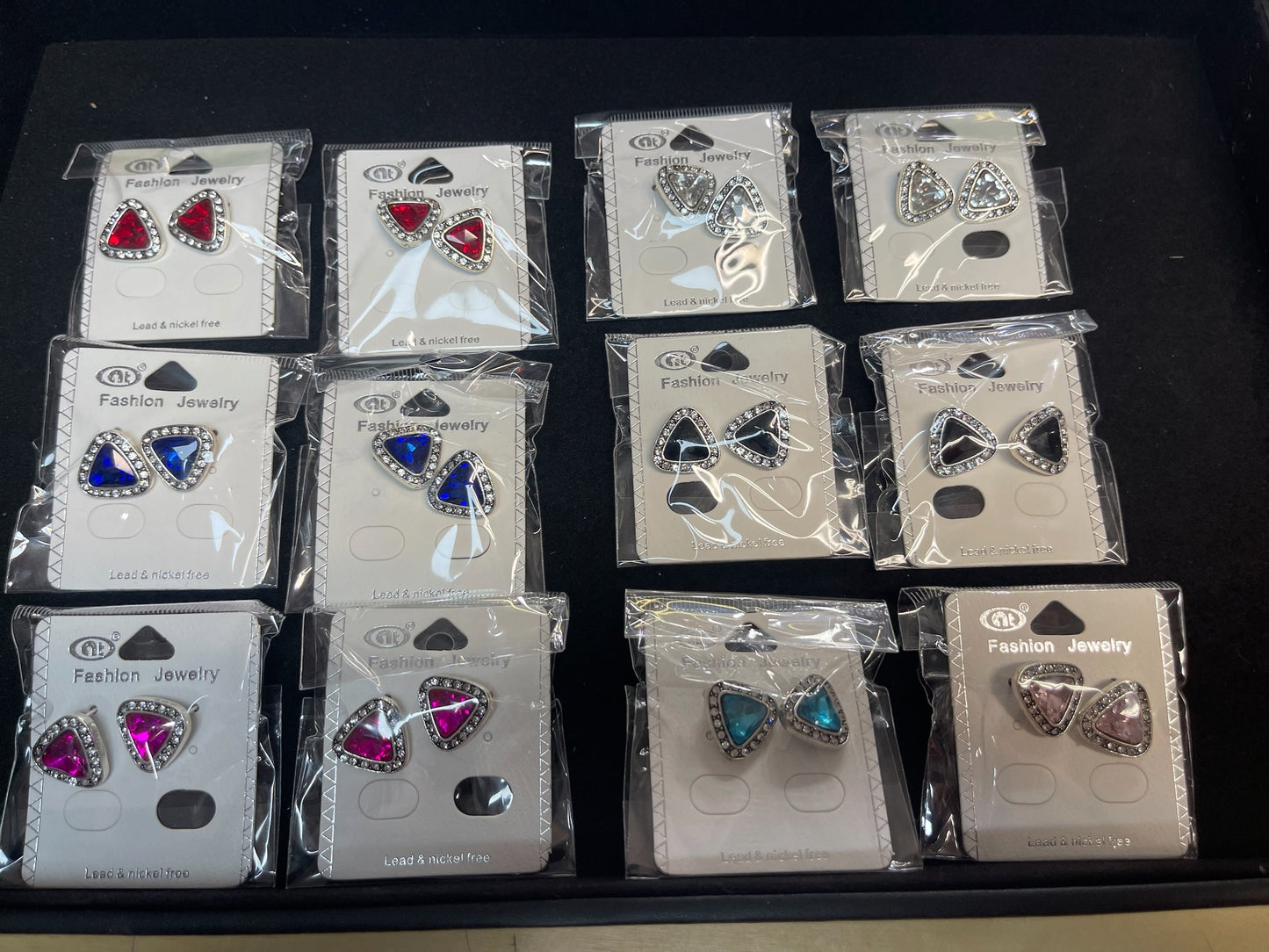 Whimsy Spark Triangle Stud Earrings  12 Pieces Multi Color