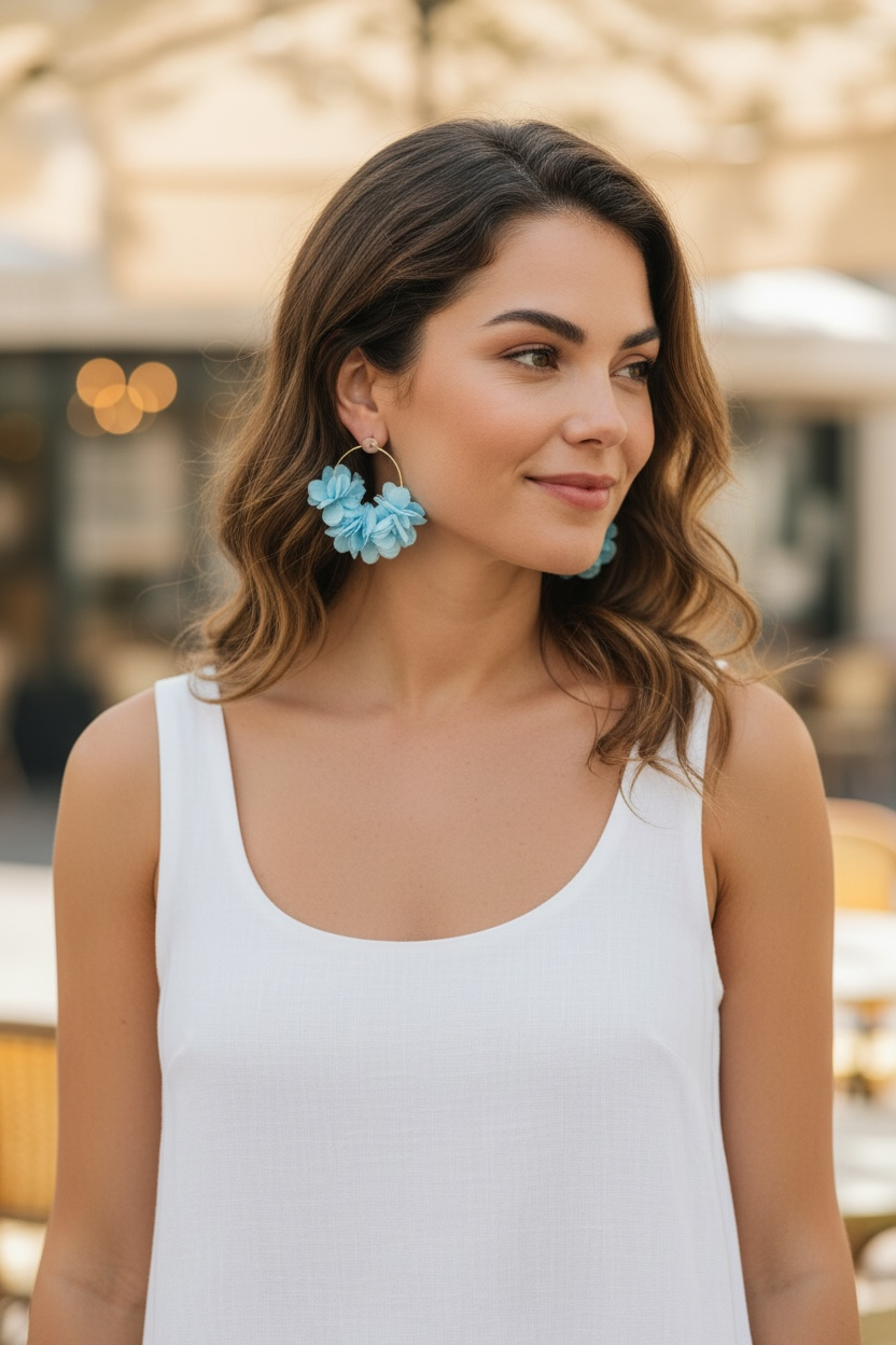 Party Bloom Floral Hoop Earrings 12 Piece Multiple Colors!