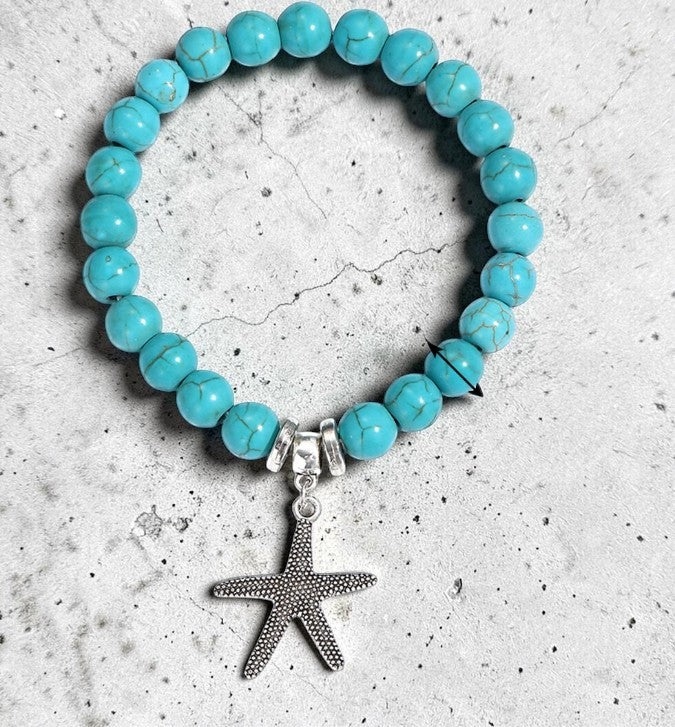 Turquoise Beaded Bracelet with Starfish Charm