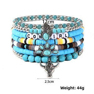 Bohemian Multi-layer Bracelet Set Synthetic Turquoise Alloy Cowgirl