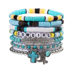 Bohemian Multi-layer Bracelet Set Synthetic Turquoise Alloy Cross Boot