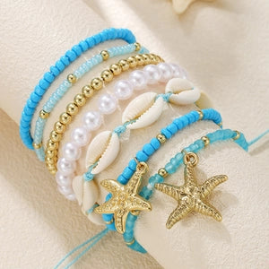 Turquoise & Pearl Coastal Charm Bracelet Set