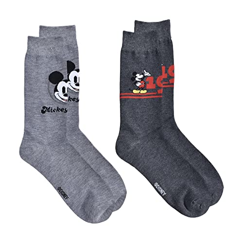 Disney Mickey Mouse Men's 2-Pack Vintage Crew Socks, Light Gray Heather, 10/13