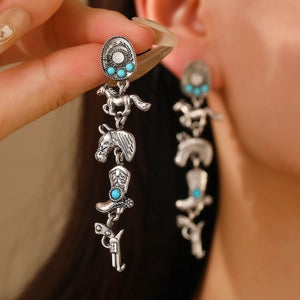 Turquoise Western Charm Dangle Earrings