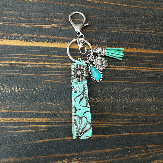 Turquoise Sunflower Western Charm Keychain