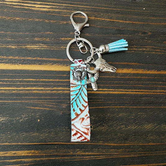 Turquoise Cowhide Western Charm Keychain