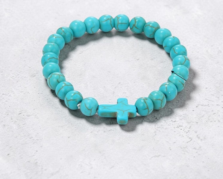 Turquoise Beaded Bracelet with Cross Accent